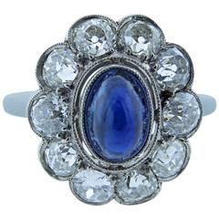 Exquisite Antique Cabochon Sapphire Diamond platinum Ring