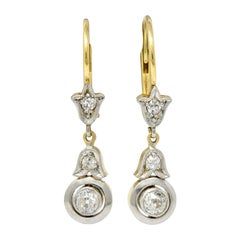 Edwardian 0.45 Carat Diamond Platinum-Topped 14 Karat Gold Tulip Drop Earrings
