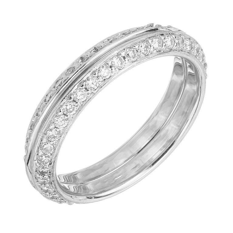 1.68 Carat Diamond White Gold Double Wedding Band Eternity Ring For Sale at 1stDibs