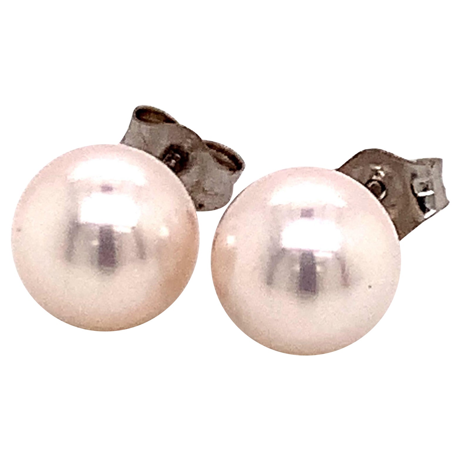 Boucles d'oreilles Akoya en or blanc 14 carats et perles certifiées 6,97 mm