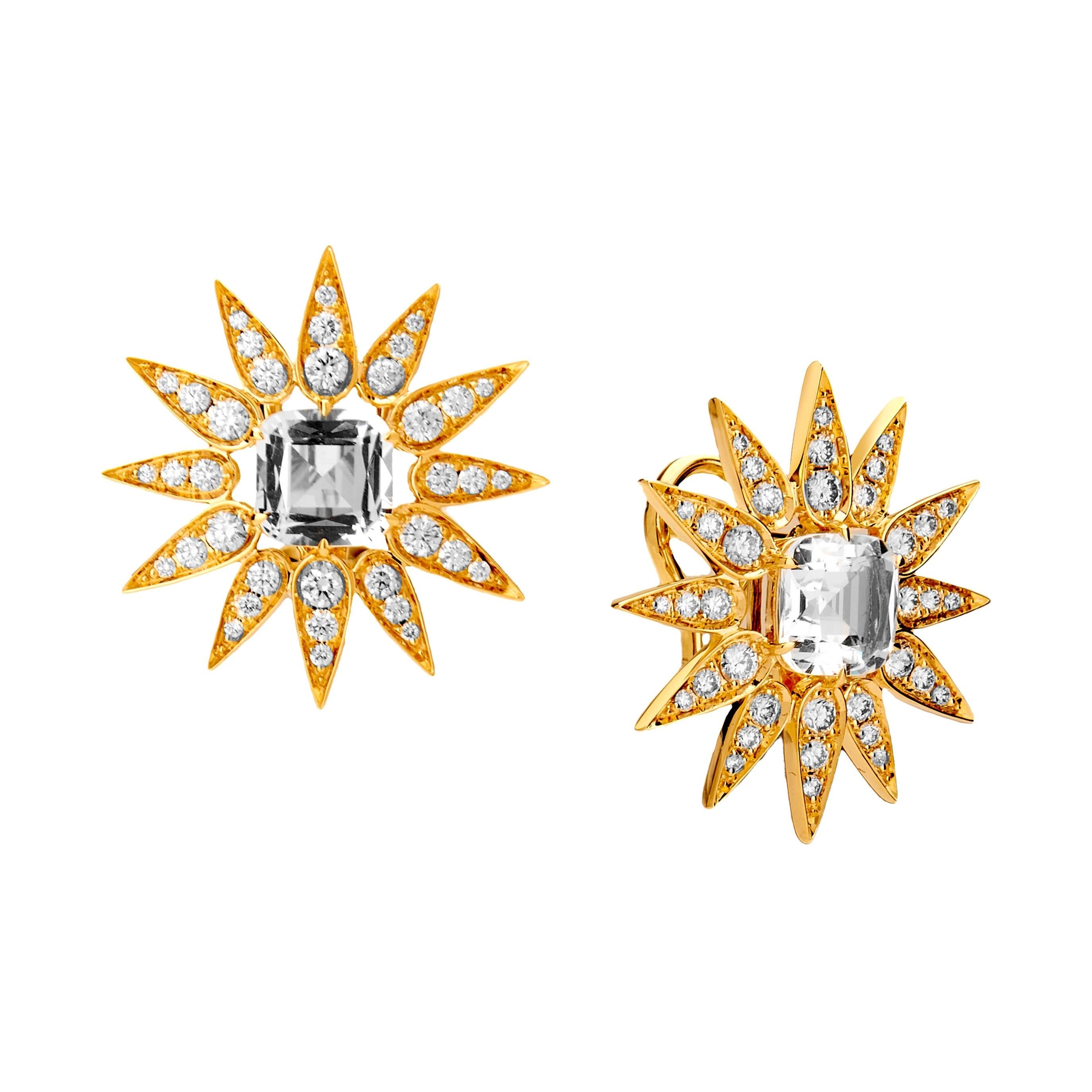 Syna Sunburst Earrings with Rock Crystal and Diamonds For Sale