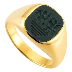 Anillo de sello en forma de cojín, G. Amarillo 18K, Heliotropo 13,3 x 11,5 mm, Grabado