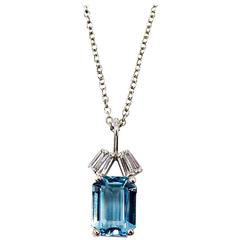 Icy Aquamarine and Diamond Pendant and Chain