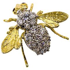 Vintage Classic Diamond Gold Bumblebee Brooch