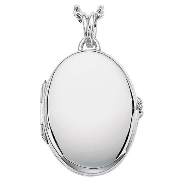 Customizable Oval Hallmark Pendant Locket - 18k White Gold - 20 mm x 27 mm For Sale