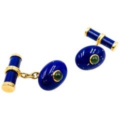 Retro Elegant Lapis Lazuli Jade Gold Cufflinks