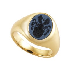 Anillo de sello ovalado de oro rosa de 18 quilates, ónice de 12,0 x 9,0 mm con grabado