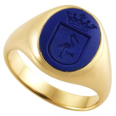 Oval Signet Ring, 18K Rose Gold, Lapis Lazuli 13.5 x 10.5 mm with Engraving