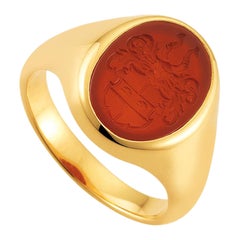 Oval Signet Ring, 18k Rose Gold, Carnelian 14.5 x 11.0mm with Heraldic Engraving