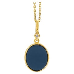 Pendentif ovale - Or jaune 18k - 1 diamant 0,02 ct GV S Onyx bleu en couches