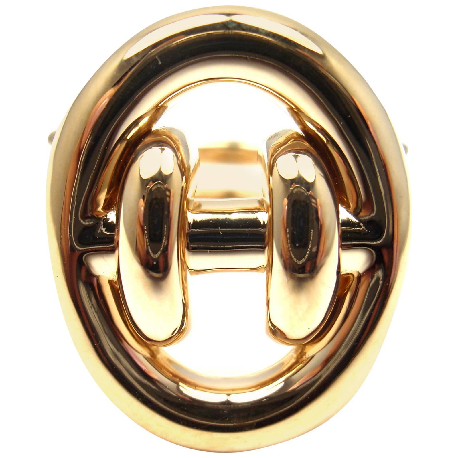 Hermes Large Oval H Gold Ring