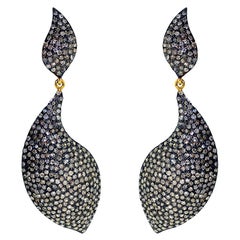 Boucles d'oreilles pendantes en forme de flamme avec diamants pavés en or et argent 14 carats