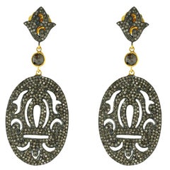 Oval Shaped Earrings with Pave Black Diamonds Made in 18k Gold & Silver