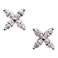 Tiffany & Co. Marquise Diamond Victoria Platinum Stud Earrings Medium Size