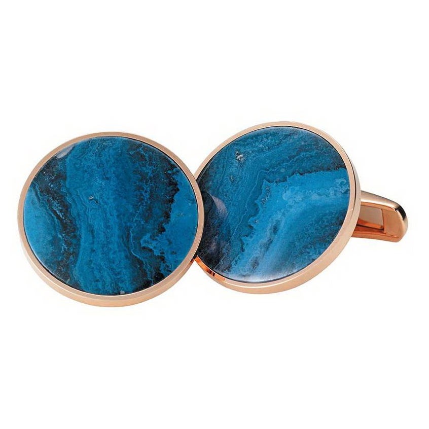 Boutons de manchette ronds en or rose 18 carats avec calcédoine/onyx