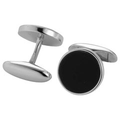 Gemelli rotondi, Hallmark Collection, argento 925/-, intarsio di onice, diametro 15 mm