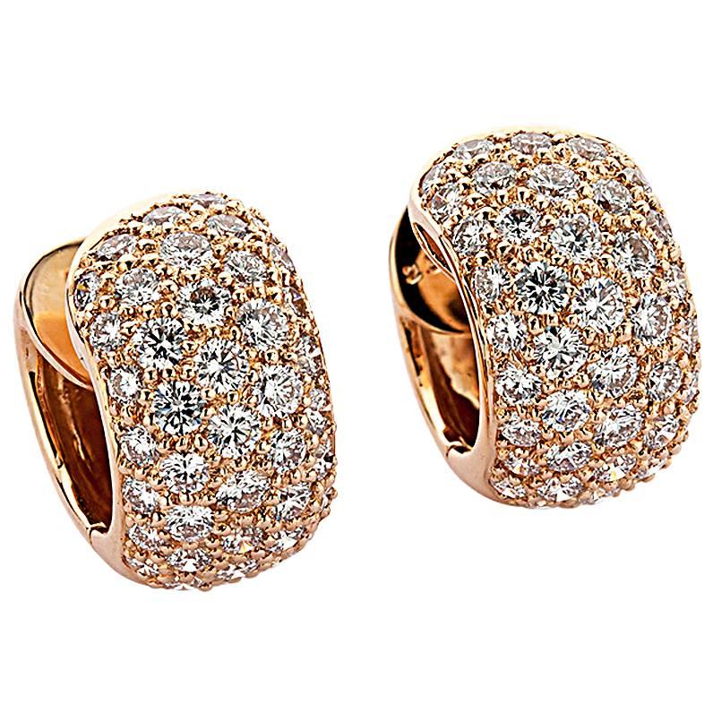 Large Pavé Diamond Gold Huggie Earrings For Sale