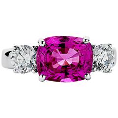 Pink sapphire Diamond Gold Three Stone Ring