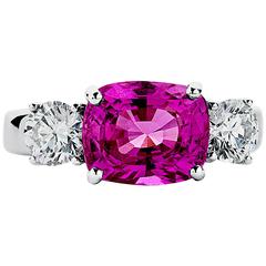 Pink sapphire Diamond Gold Three Stone Ring 