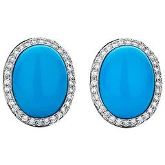 Stunning Ocean-BlueTurquoise Diamond Gold Halo Earrings