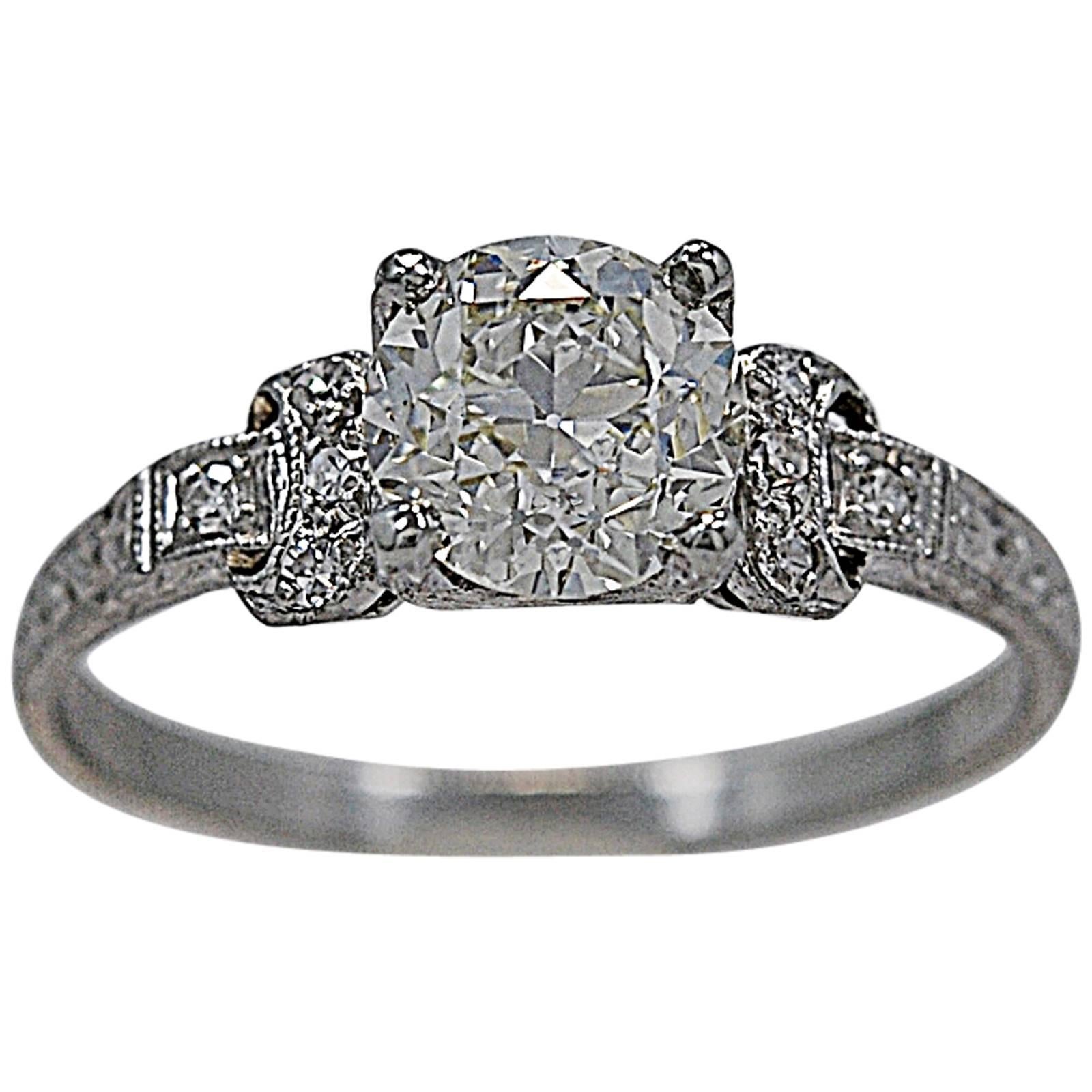 Art Deco 1.16 Carat GIA Cert Diamond Platinum Antique Engagement Ring  For Sale