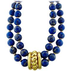 Vintage Sabbadini Lapis Gold Bead Necklace