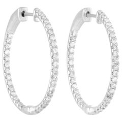 LB Exclusive 14 Karat White Gold 1.00 Carat Diamond Hoop Earrings