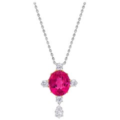 Antique Original Edwardian Mindi Mond Pink Tourmaline Diamond Platinum Pendant Necklace