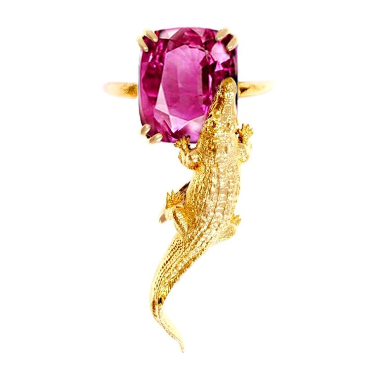 18 Karat Yellow Gold Engagement Ring with GRS Cert. 3.64 cts. Pink Spinel