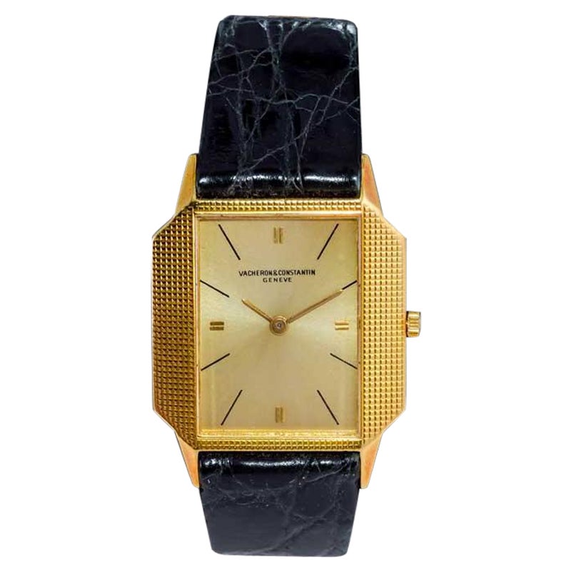 Vacheron Constantin Yellow Gold Ultra Thin Handmade Engine Turned Watch For Sale