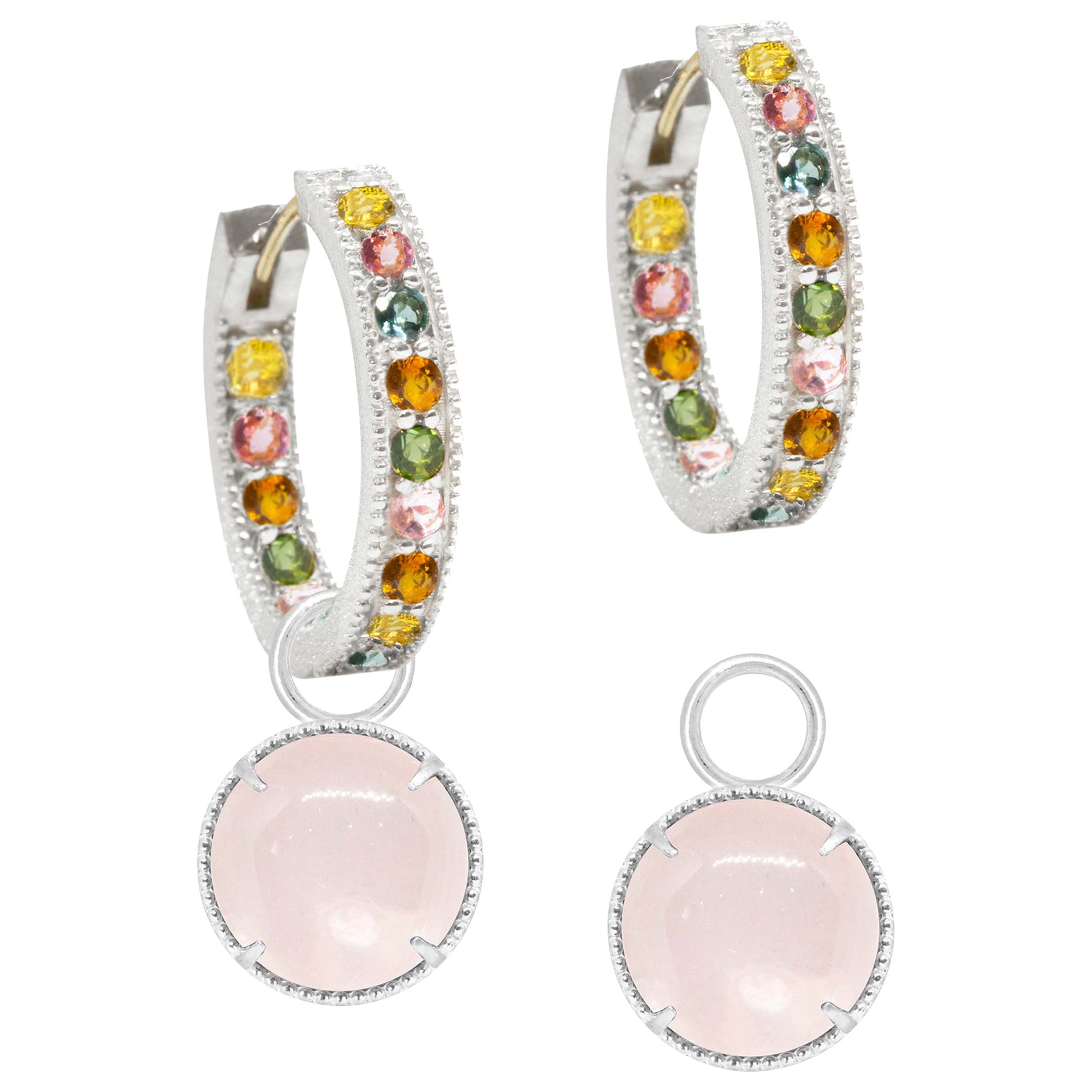 Vintage Lace Black Tourmalated Quartz Silver Earring Charms For Sale at