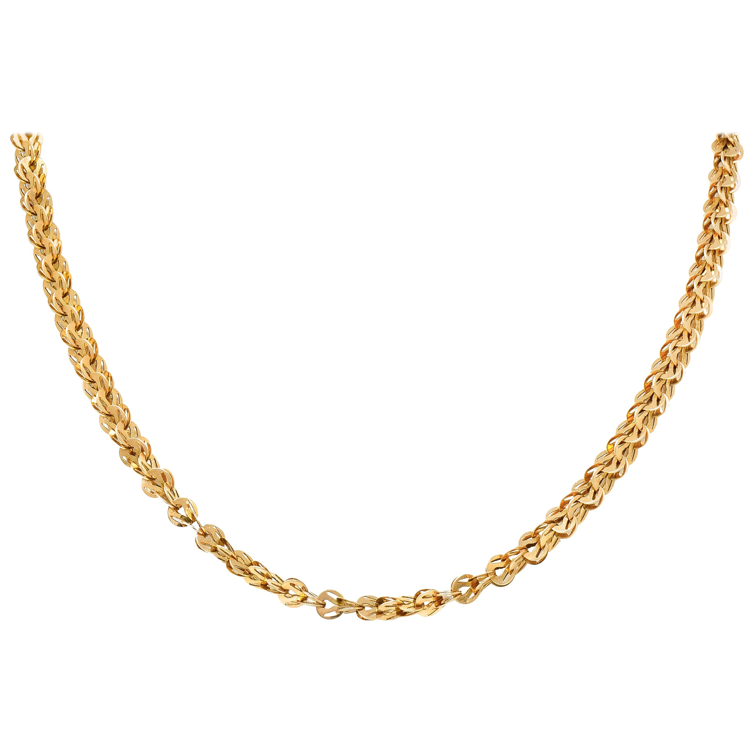 Victorian 14 Karat Gold Fancy Long Chain Necklace For Sale at 1stDibs