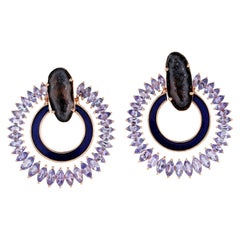 Boucle d'oreille géode avec pierre centrale, Tanzanite et émail en or rose 18k