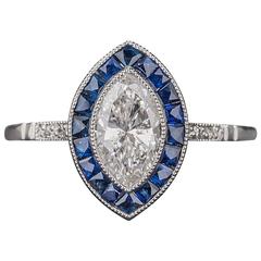 .85 Carat Marquise Diamond Sapphire Platinum Ring