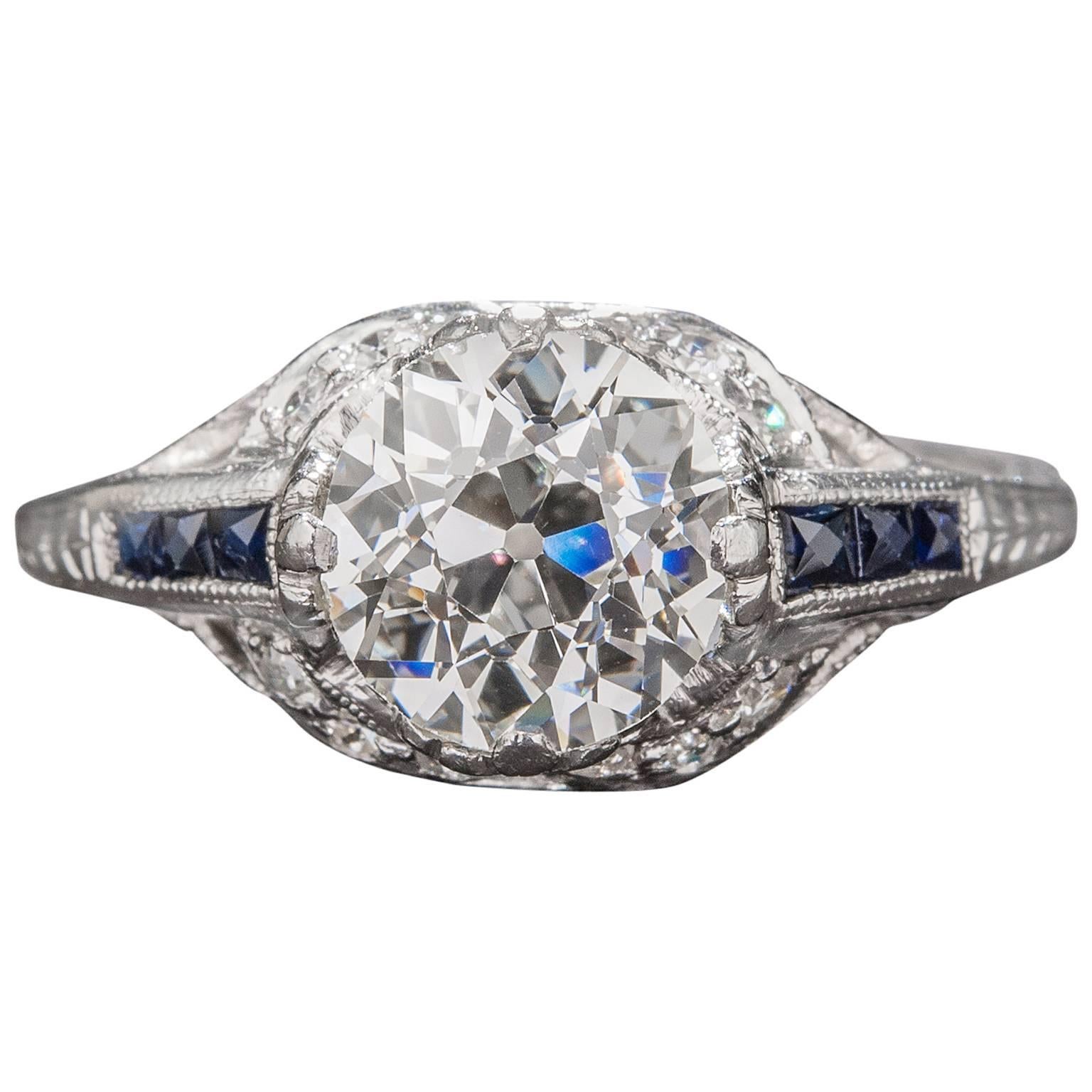 1.44 Carat Diamond Sapphire Platinum Ring For Sale