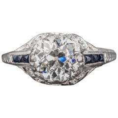 1.44 Carat Diamond Sapphire Platinum Ring