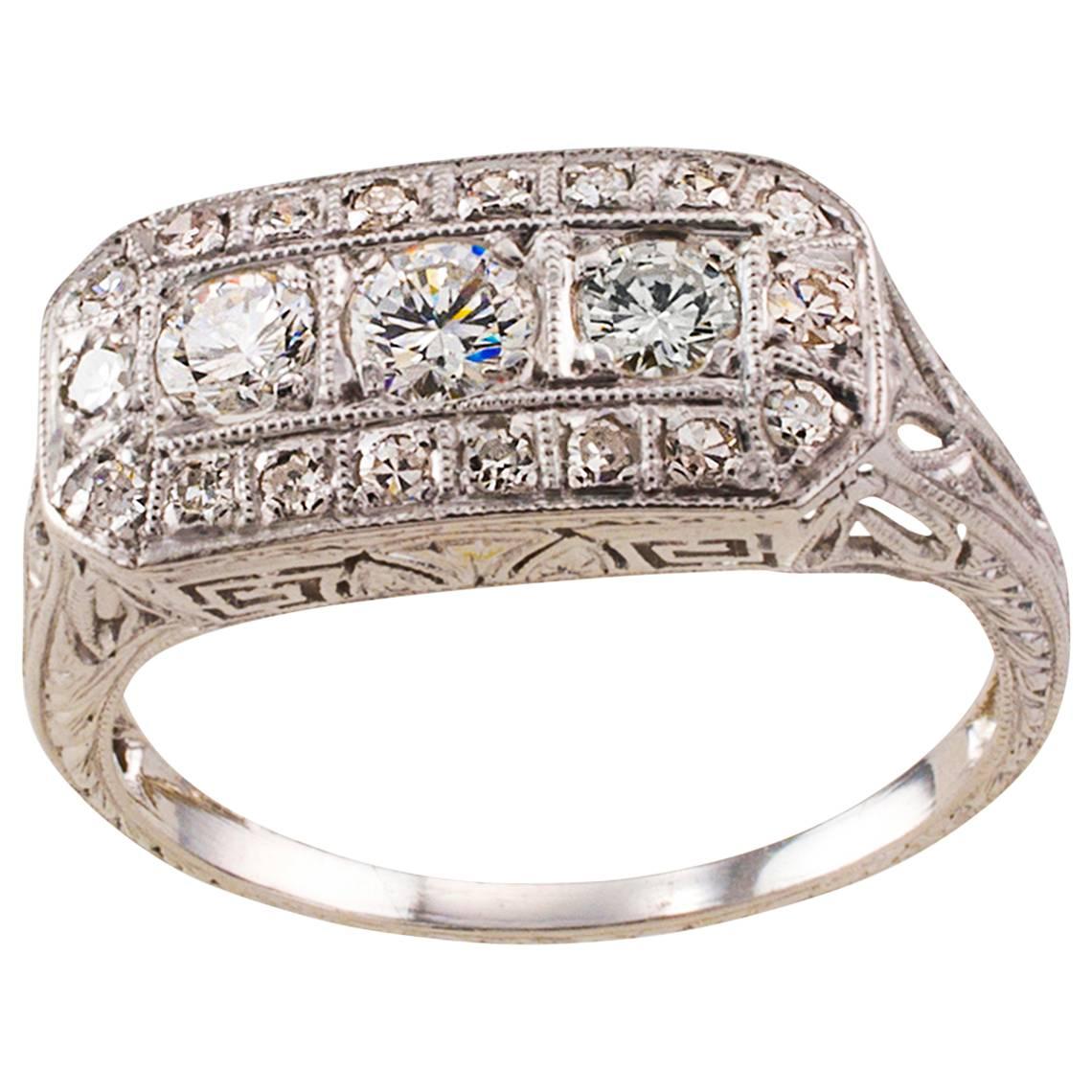 Art Deco Three Stone Diamond Platinum Ring