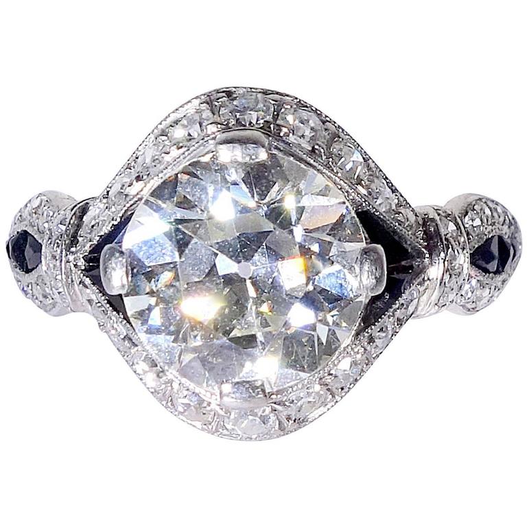 Charlton Striking Art Deco Onyx Diamond Platinum Ring For Sale at 1stdibs