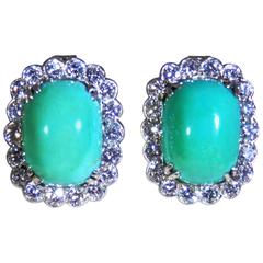 1960s Van Cleef & Arpels turquoise diamond Platinum earrings