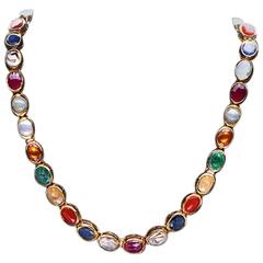 Gold Necklace with Navaratna Stones 