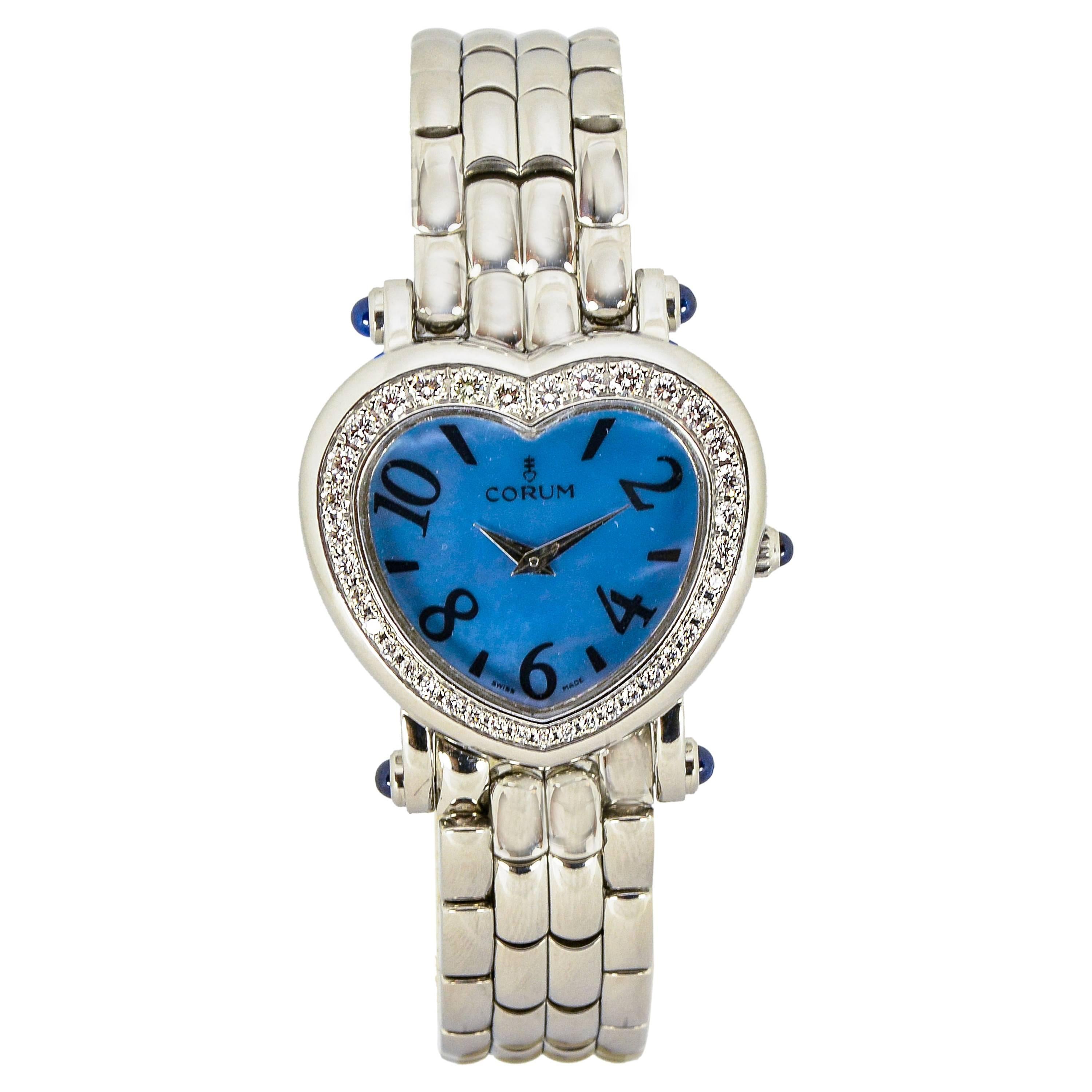 Corum Stainless Steel Diamond Bezel Blue Mother-of-Pearl Dial Wristwatch