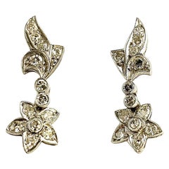 Antique 1930s, Flowers Diamond Palladium Drop Stud Earrings