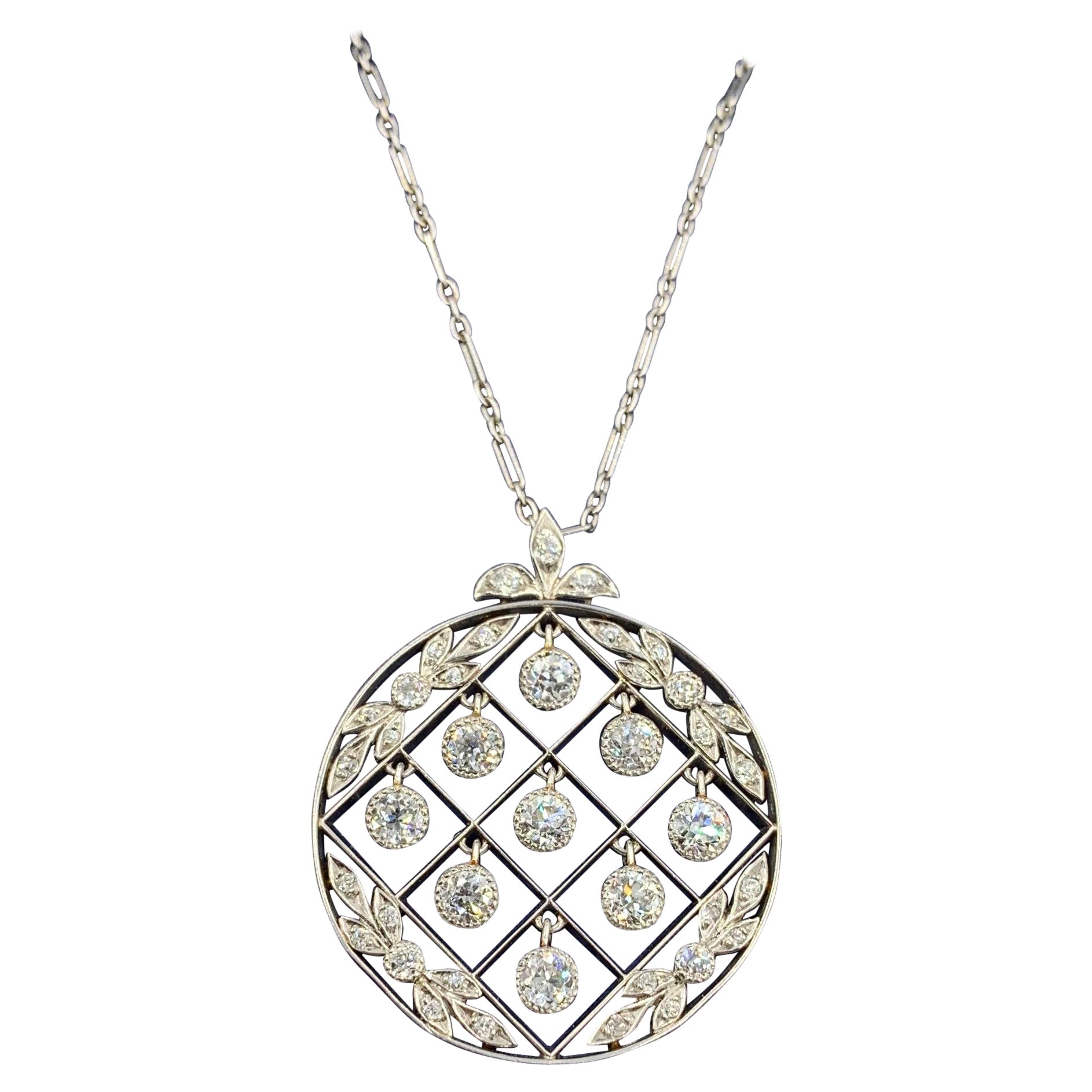 Tiffany & Co. Edwardian 2 Carat Old Mine Diamond Platinum Pendant Necklace, 1900 For Sale
