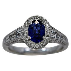 1.00 Carat Sapphire Diamond Gold Fashion Engagement Ring