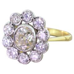Art Deco 2.00 Carat Old Cut Diamond Gold Oval Cluster Ring