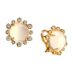 Syna Yellow Gold Hex Earrings with Moon Quartz and Diamonds