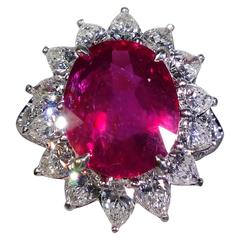 Bright red natural unheated Burma ruby diamond platinum ring