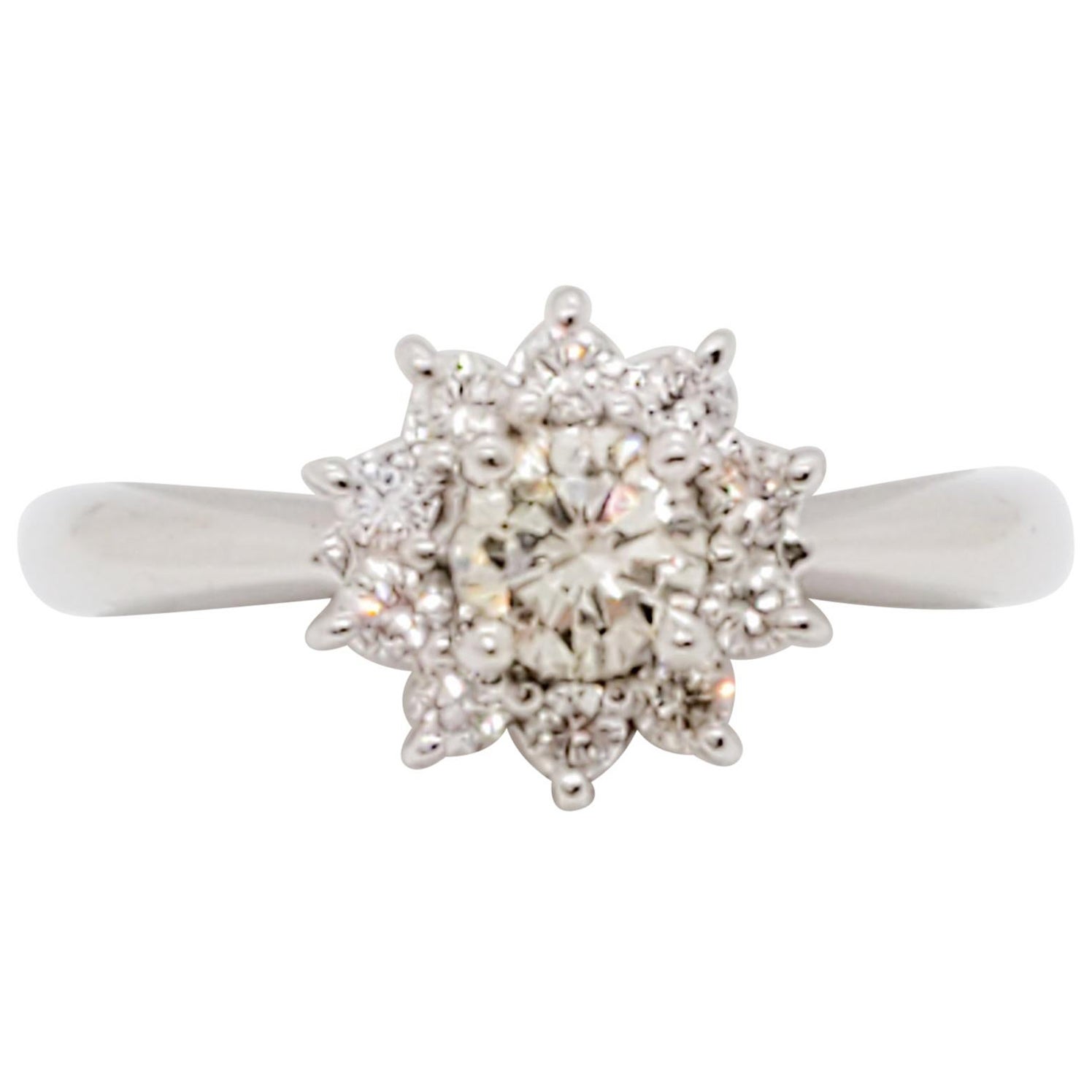 White Diamond Round Cluster Ring in Platinum For Sale