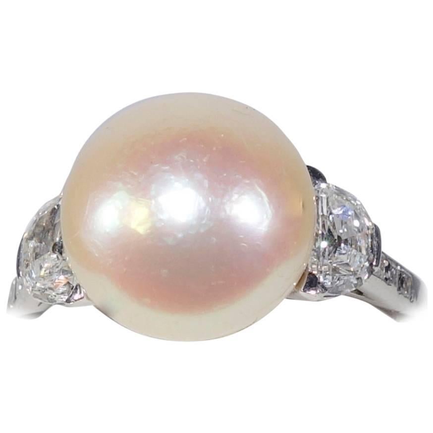 Antique Tiffany 
Co. Natural Pearl Diamond Platinum Ring