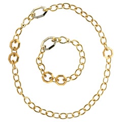 18 Karat Gold and Diamonds Chain and Bracelet Set